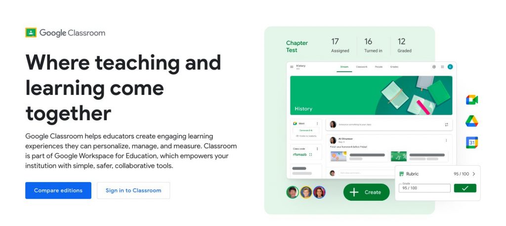 Website homepage of Google Classroom