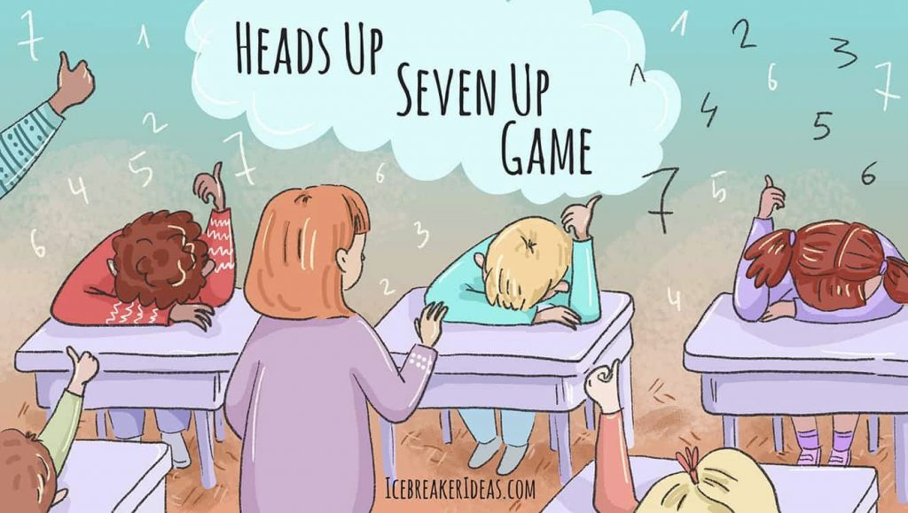 Vector graphics of kids playing Heads Up Seven Up