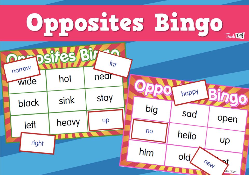 Opposite words bingo cards