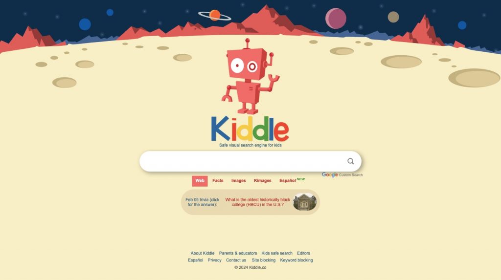 Webpage of Kiddle