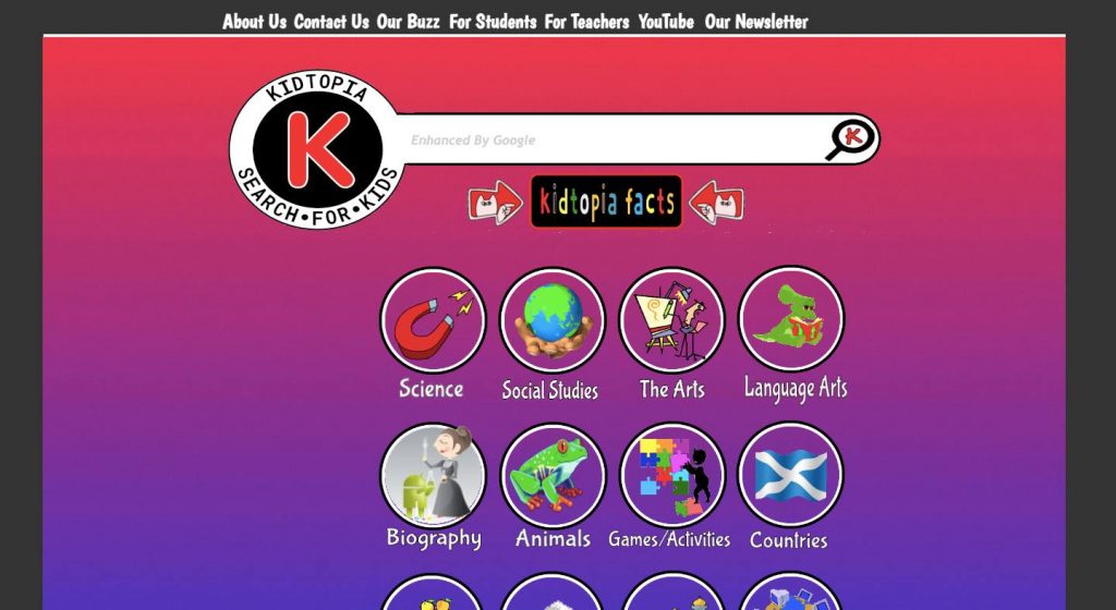 Webpage of Kidtopia