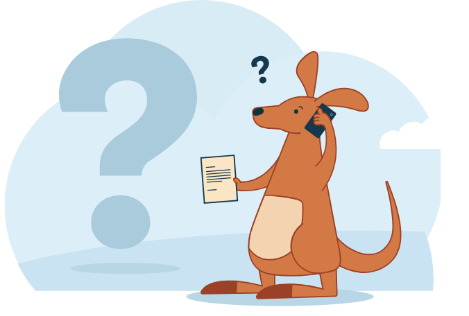 Kangaroo on a phone with question mark
