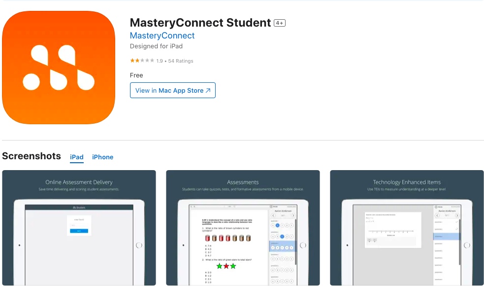 App store page of MasteryConnect Student