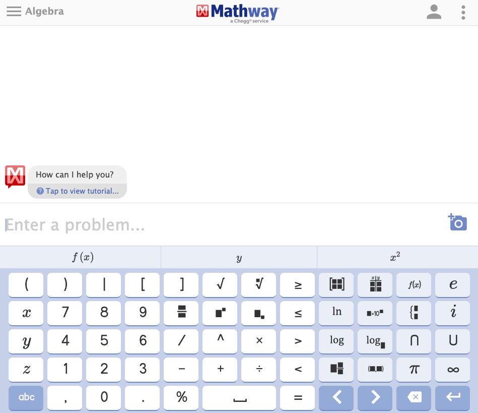 Website homepage of Mathway