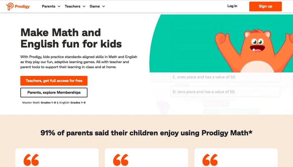 Website homepage of Prodigy