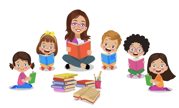 Vector graphic of kids reading together