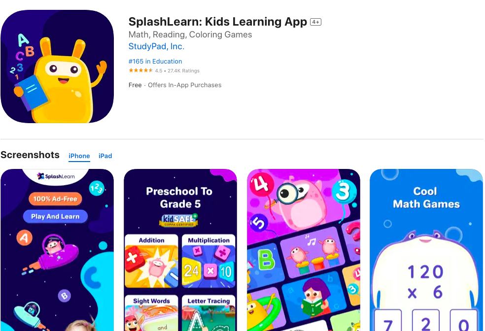 App store page of SplashLearn