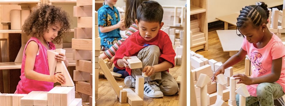 Collage of kids playing with blocks