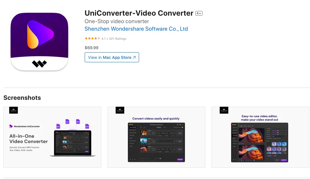 App store page of Wondershare UniConverter