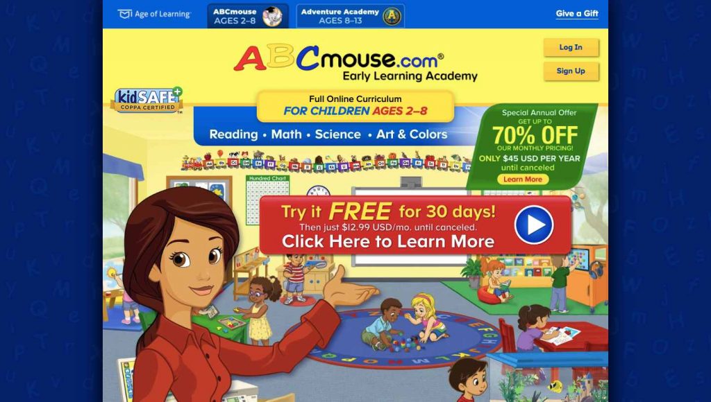 Website homepage of ABCmouse