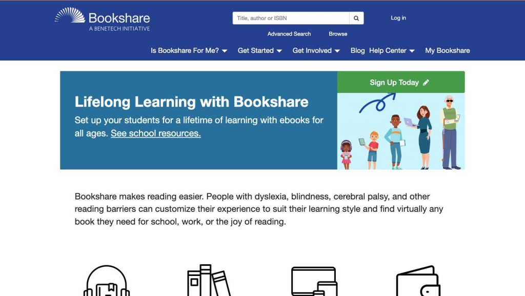 Website homepage of bookshare