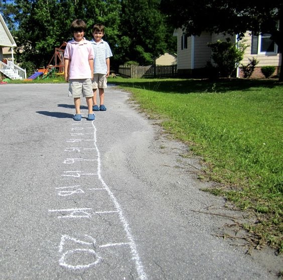 A number line on the ground