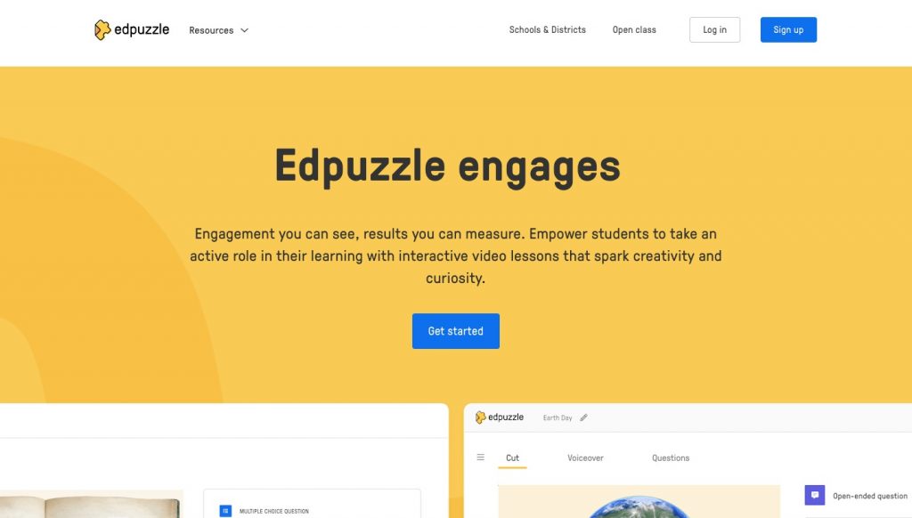 Homepage of Edpuzzle