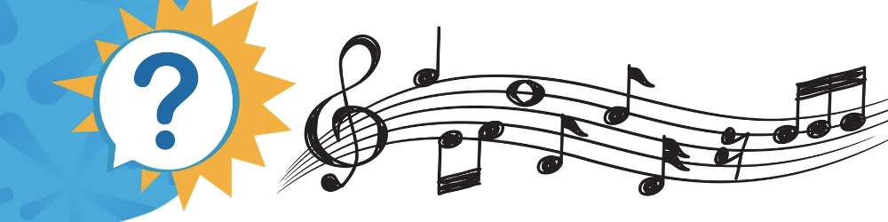 Music notes and question mark