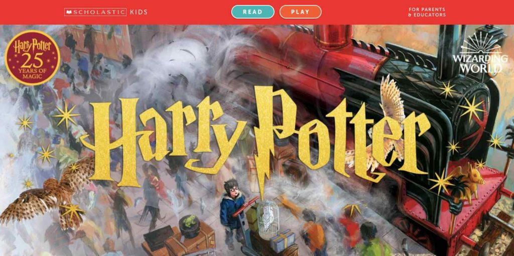 Website homepage of harry potter books club