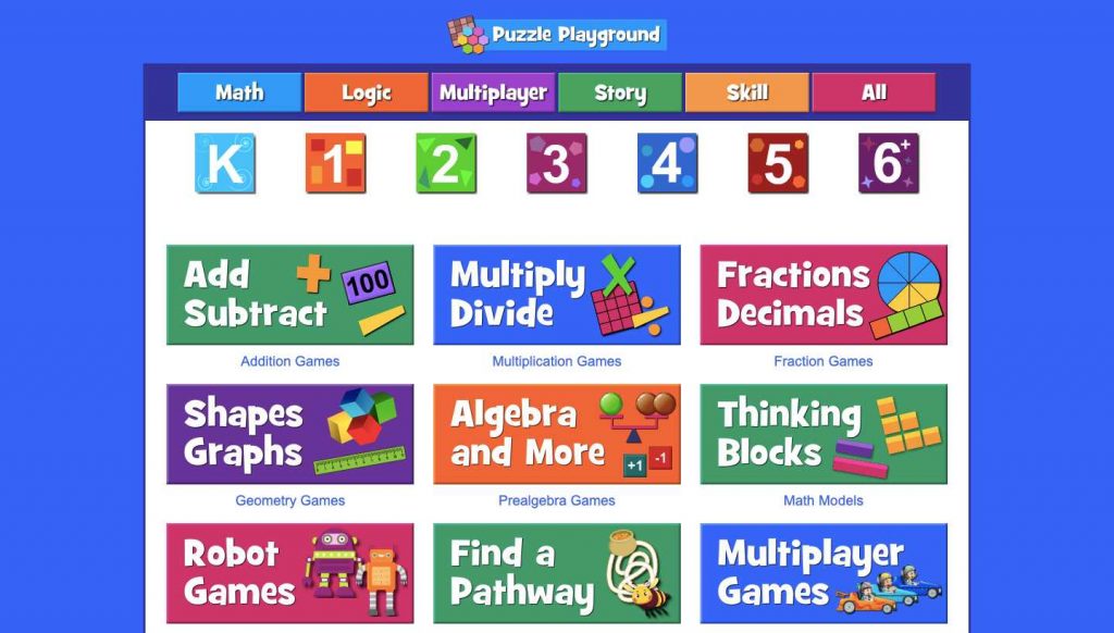 Website homepage of Math Playground