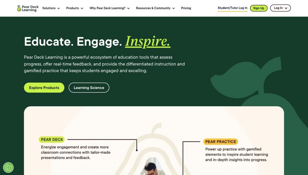 Homepage of Pear Deck