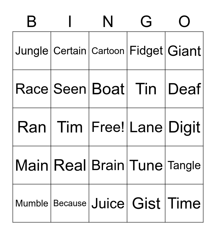 Phonics bingo card