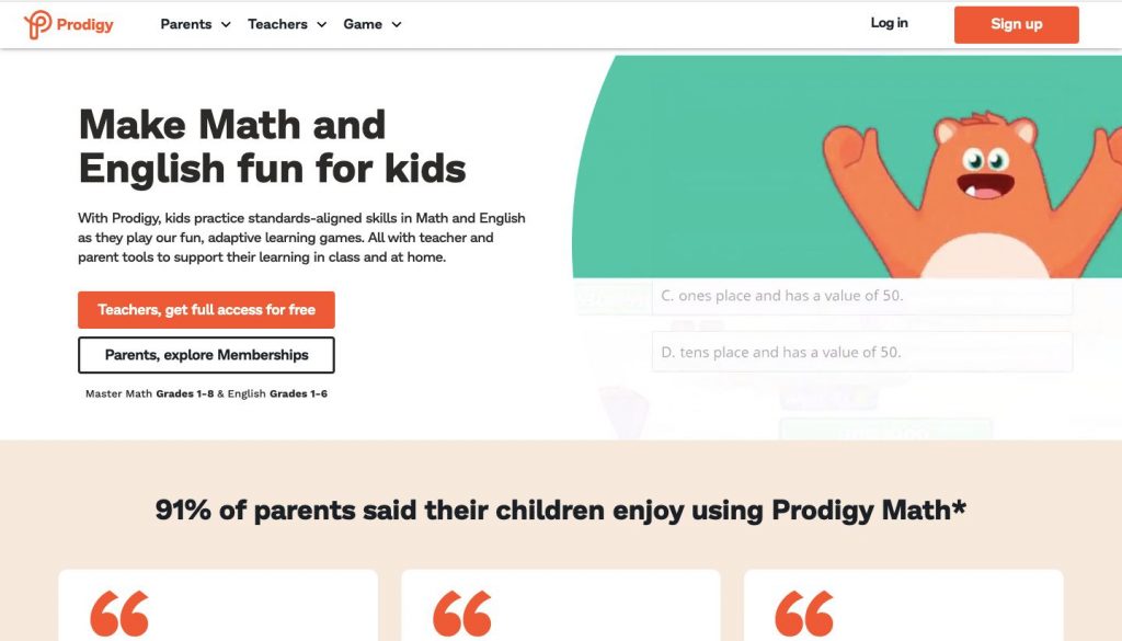 Website homepage of Prodigy