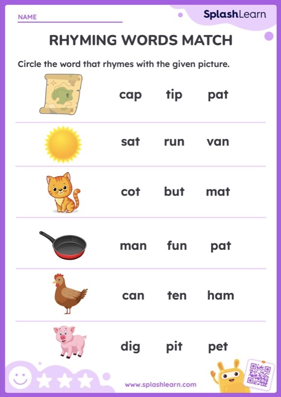 Rhyming words matching workhseet