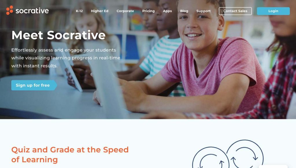 Homepage of Socrative