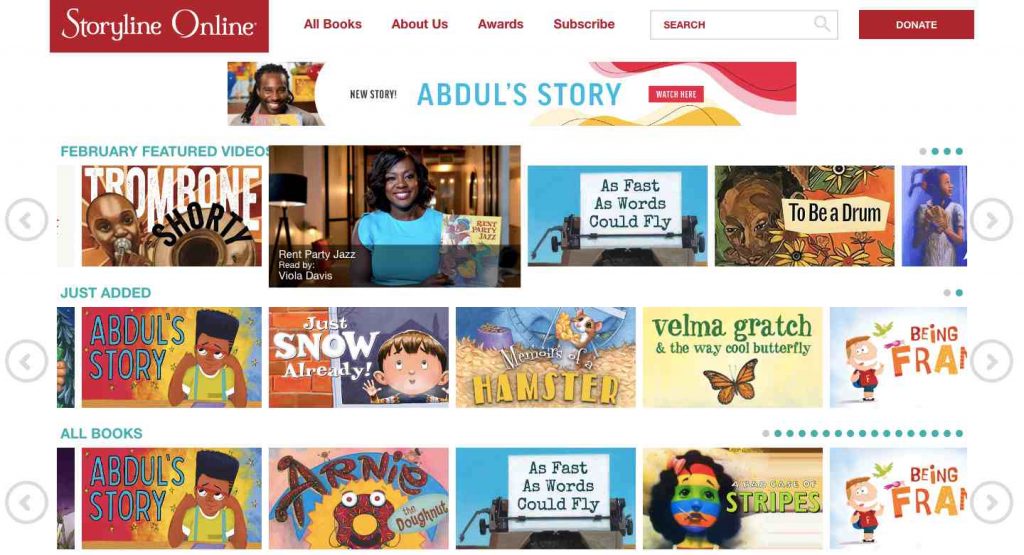 Website homepage of Storyline Online