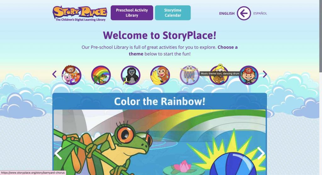 Website homepage of StoryPlace