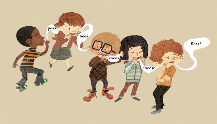 Illustration of kids playing telephone game
