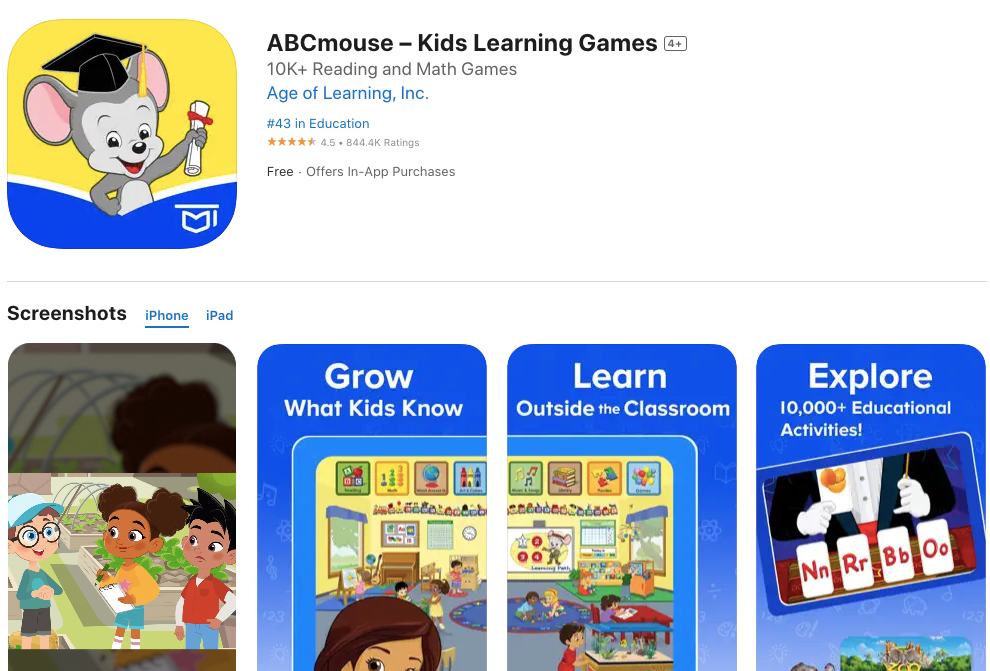 App store page of ABCMouse