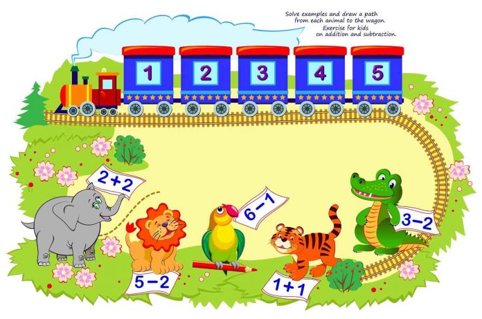 Vector image of math questions in a jungle setting