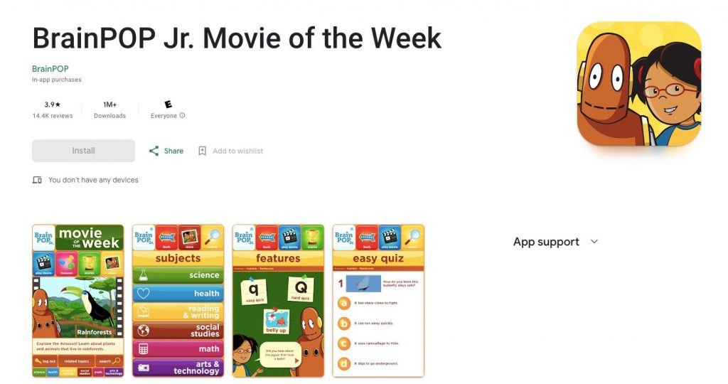 App store page of Brainpop Jr