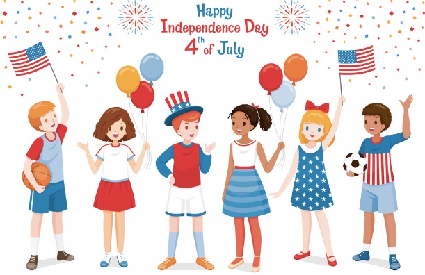 Graphics of kids celebrating 4th of july