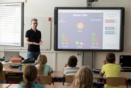 Teacher teaching using a smart board