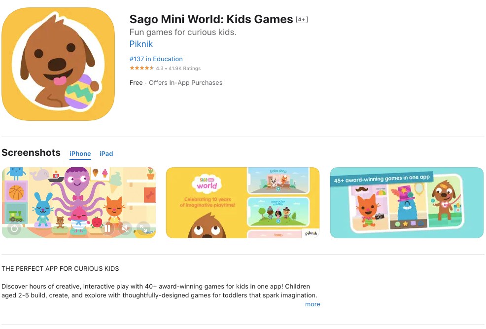 App store page of Sago Mini World