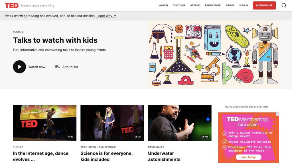 Webpage of TED Talks