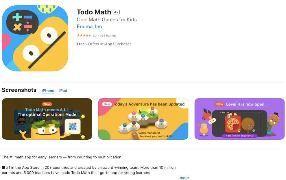 App store page of Todo Math