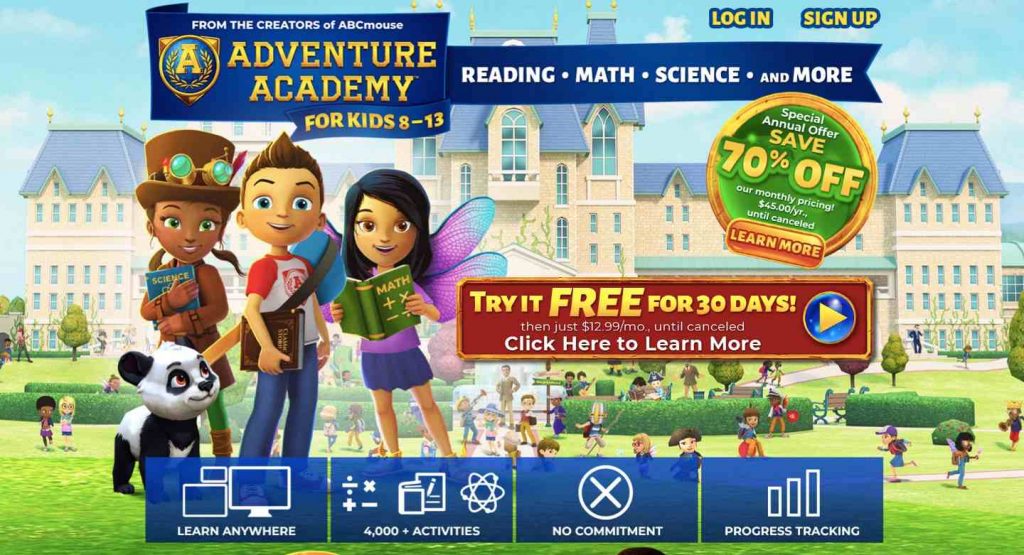 Homepage of Adventure Academy