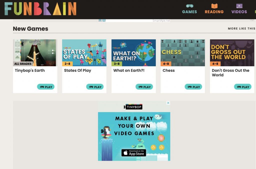 Homepage of Funbrain