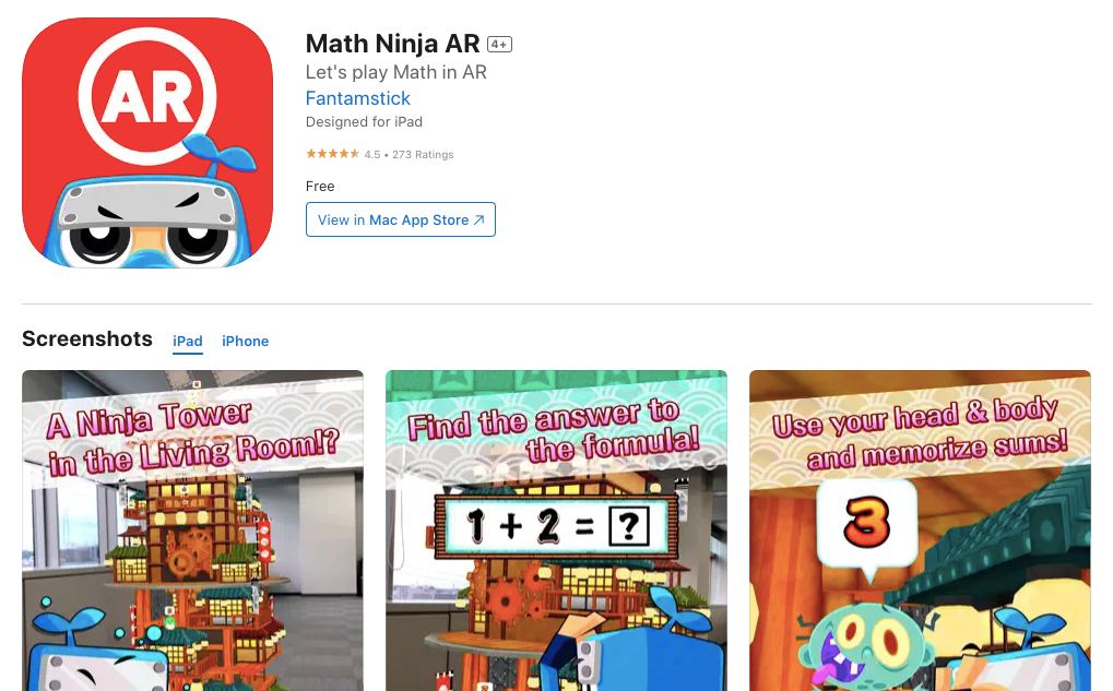 App store page of Math Ninja