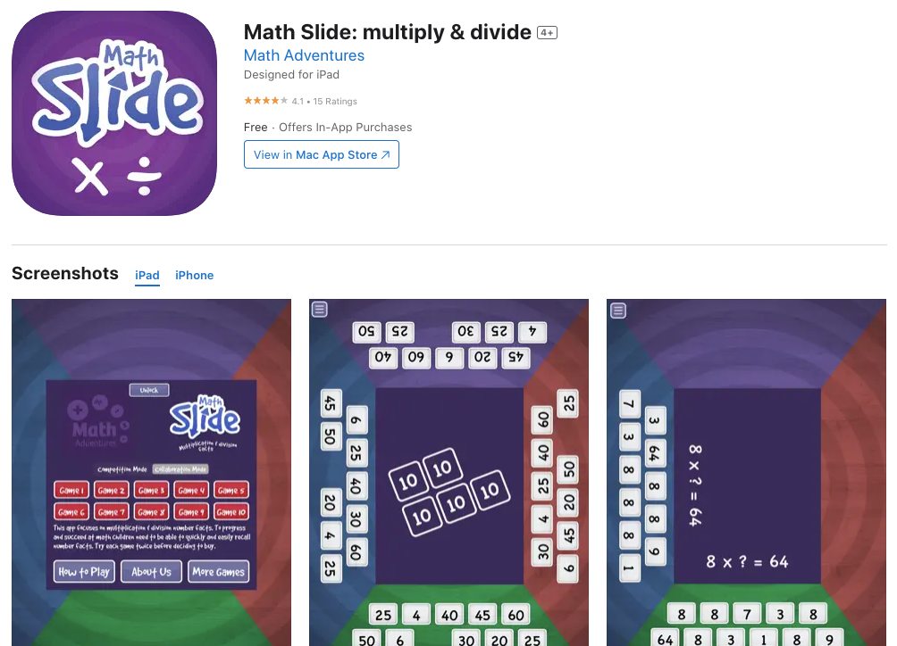 App store page of Math Slide
