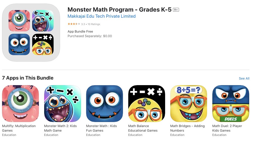 App store page of Monster Math