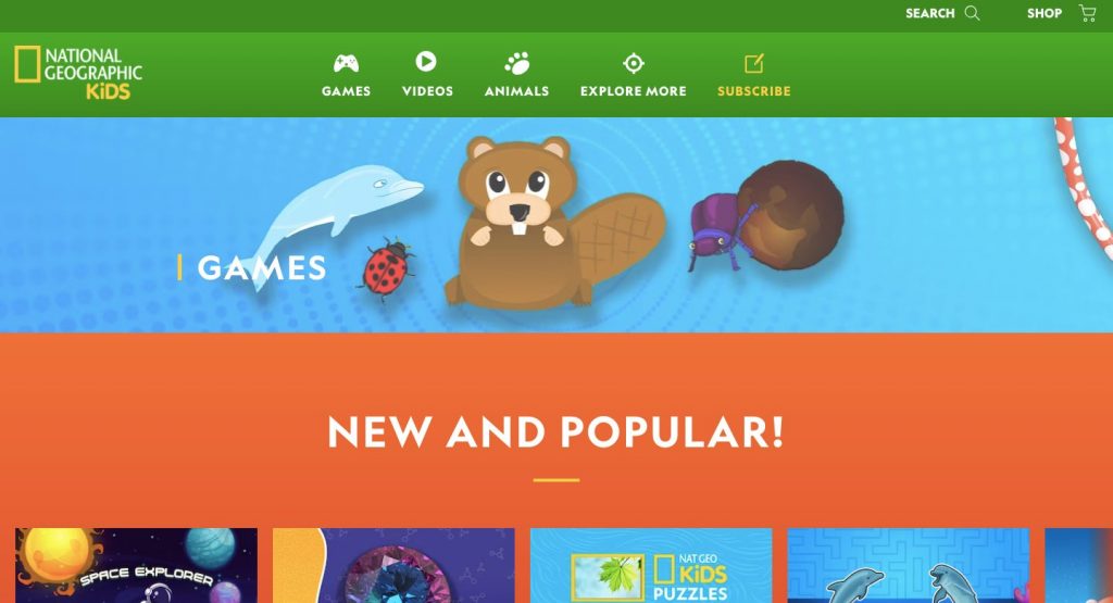 Homepage of National Geographic Kids