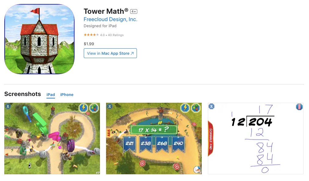 App store page of Tower Math