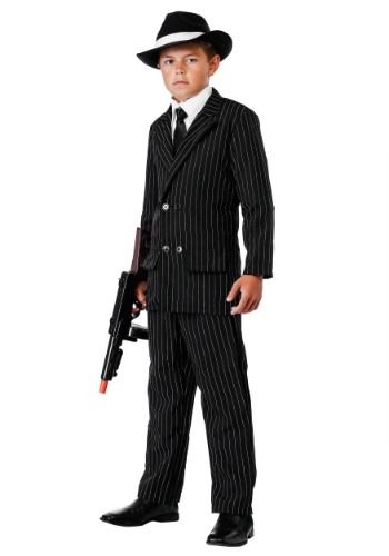 Image of a kid dressed as a man in black for Halloween