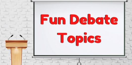 Fun Debate topics written on white board