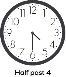 Half past 4 on an analog clock