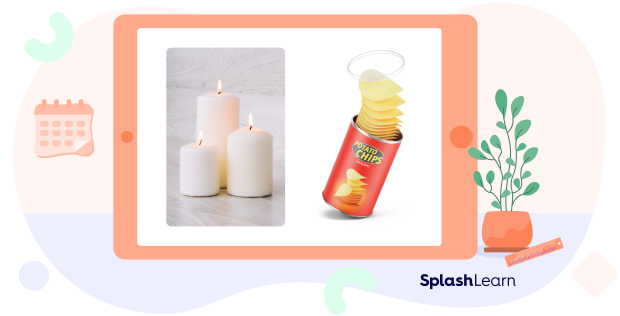 candles and chips as cylinder - SplashLearn