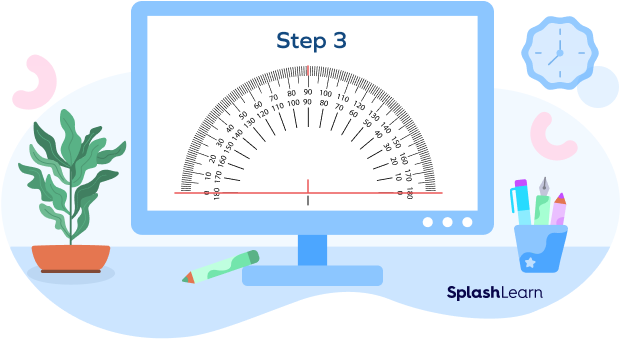 Step 3 to draw a right angle using protractor :  Measure 90˚
