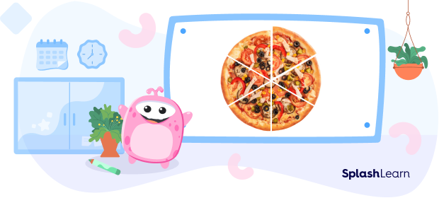 Each part of the pizza represents one-sixth of the pizza. Each part of the pizza represents one-sixth of the pizza.