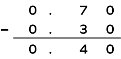 Subtraction of 0.30 from 0.70.